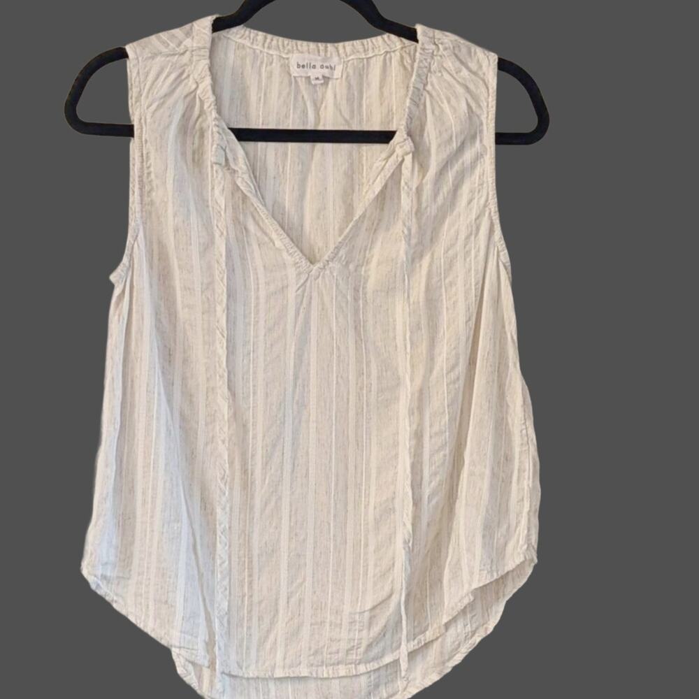 Bella Dahl Textured Sleeveless Top M Oatmeal Tencel Hemp Made USA